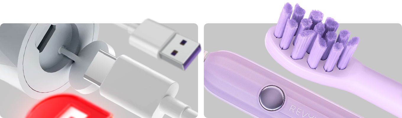 Кабель USB-C для зарядки и звуковая зубная щетка Revyline с мягкой насадкой