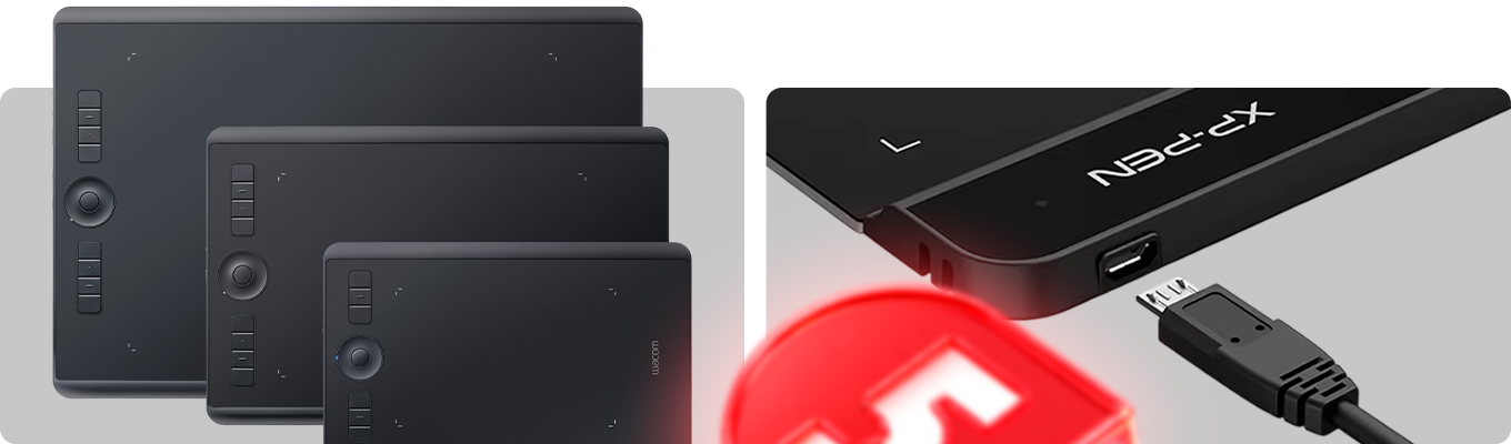 Графические планшеты Wacom трех размеров с экспресс-клавишами и разъем USB для кабеля на планшете XP-Pen
