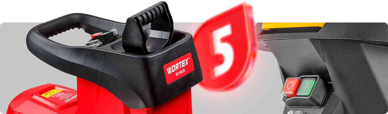 Рукоятка и кнопки включения электрического садового измельчителя WORTEX SE 4528