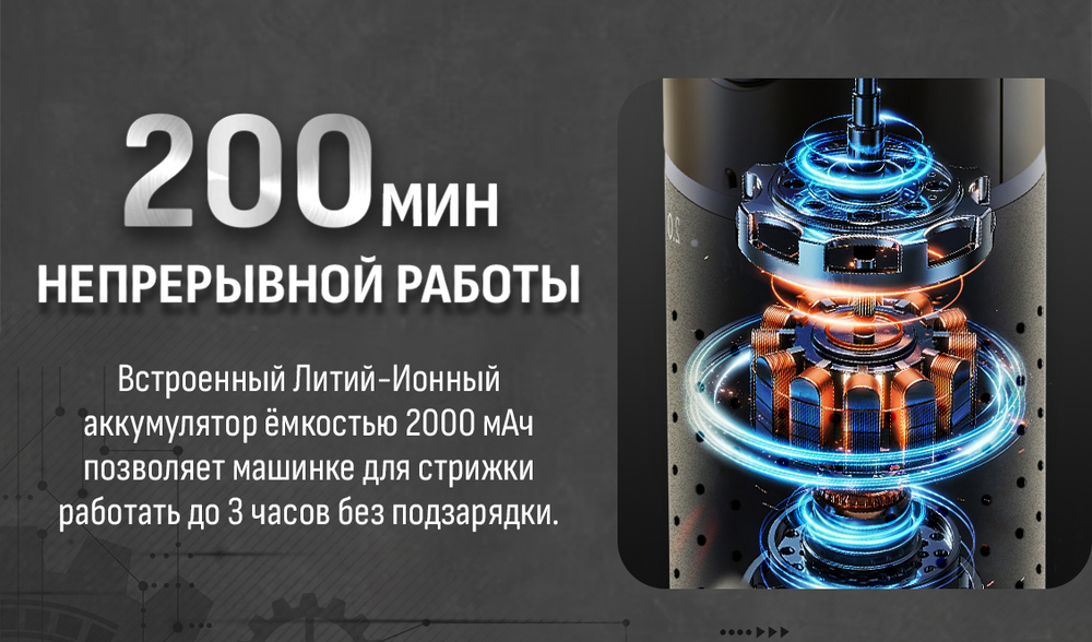 200 мин непрерывной работы