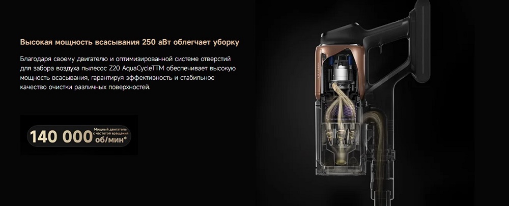 высокая мощность всасывания 250 аВт